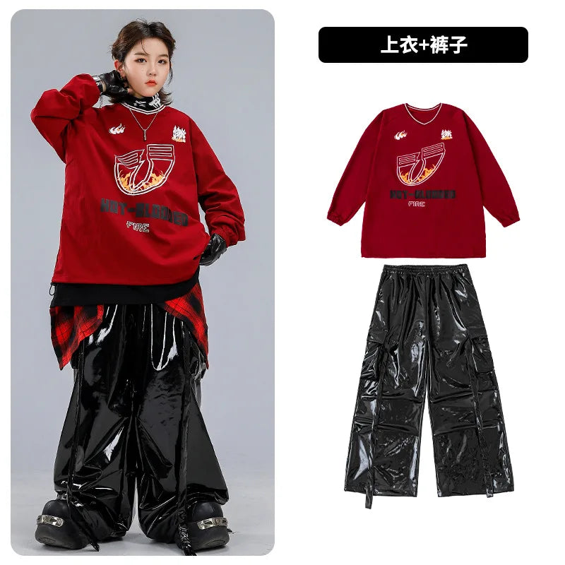 Boys Hip Hop Sweatshirt Shiny Vest Street Dance Cargo Pants Girls K-pop Clothes Set Kid Hip Hop Jazz Costume Children Streetwear otakupop.store