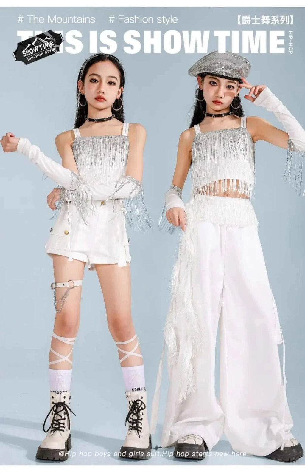 Hip Hop Clothing Girl Crop Sequined T-shirts Girls White Pants K-pop Hot Shorts Kids Streetwear Child Jazz Dance Clothes Set otakupop.store