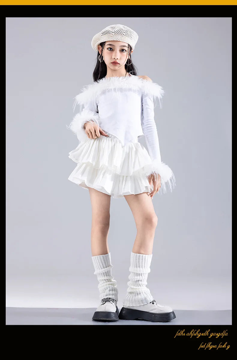 Girls Jazz Dance Performance Suit Kids Hip Hop Stage Wear Kpop Fashion Clothes White Coat Jacket White Pants Steetwear otakupop.store