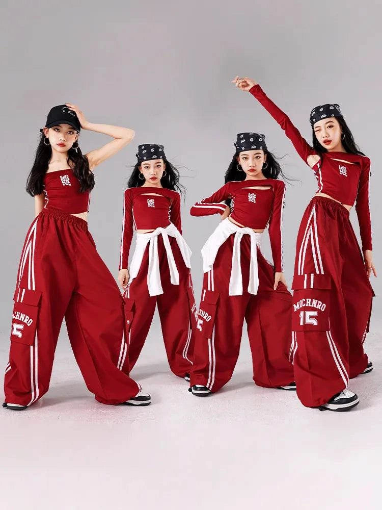 Girls K-pop Crop Top Joggers Cargo Pants Children Hip Hop Streetwear Girl Group Clothes Sets Kids Street Dance Jazz Costumes otakupop.store