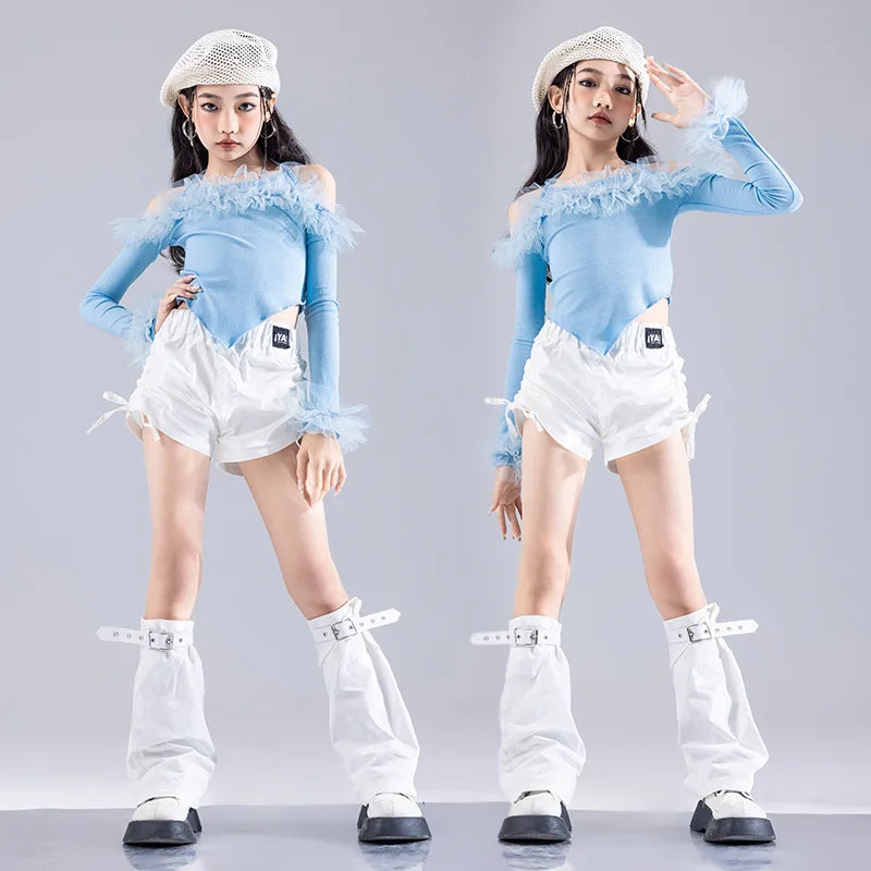 Girls K-pop Elegant Crop Top Cargo Pants Children Hip Hop Jazz Dance Shorts Kids Sweet Streetwear Costume Princess Clothes Sets otakupop.store