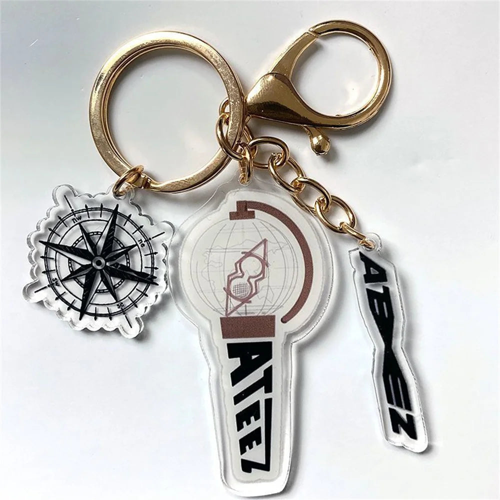 Kpop ATEEZ Brooch Keychain 3pcs/Set Lightstick Pendant Bag Hat Clothes Pins Accessories Key Ring Yeosang Mingi Yunho Fans Gift otakupop.store