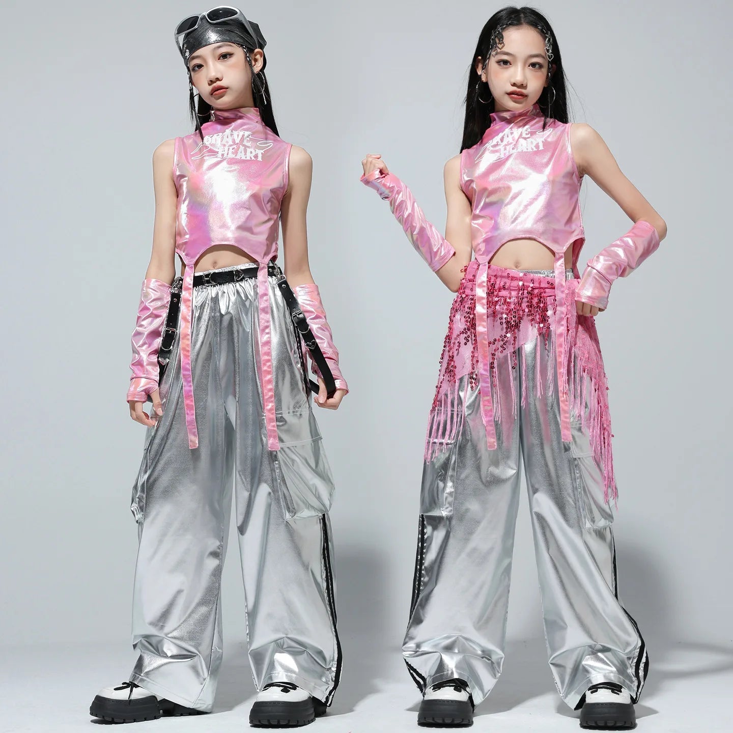 Kids Street Dance Jazz Performance Costumes Girls Hip Hop Clothes Fashion Catwalk Stage Shiny Sleeveless Crop Top Long Pant Suit otakupop.store
