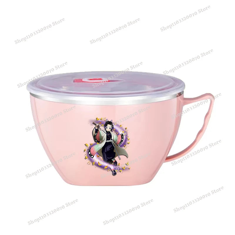 Demon Slayer Kimetsu No Yaiba Stainless Steel Bowl with Handle Anime Anti Scalding Instant Noodles Mixing Bowl Kitchen Tableware otakupop.store