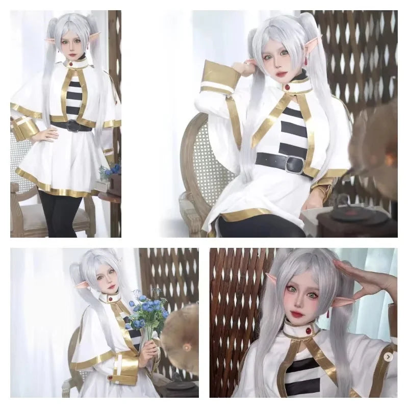 Sousou No Frieren Cosplay Costume Wig Shoes Anime Figures Magician Dress Elf Ear Halloween Party Charistmas for Women otakupop.store