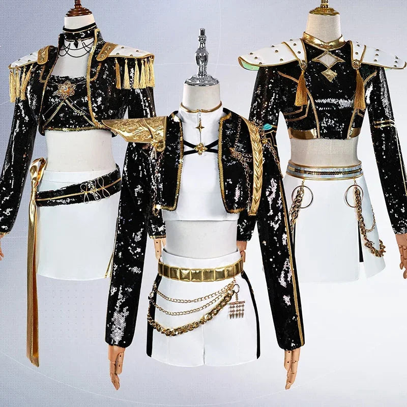 Rumi Zoey Mira Cosplay KPop Demon Hunters Cosplay Costume Wig Women Black Golden Suit Halloween Party Role Playing Outfit otakupop.store