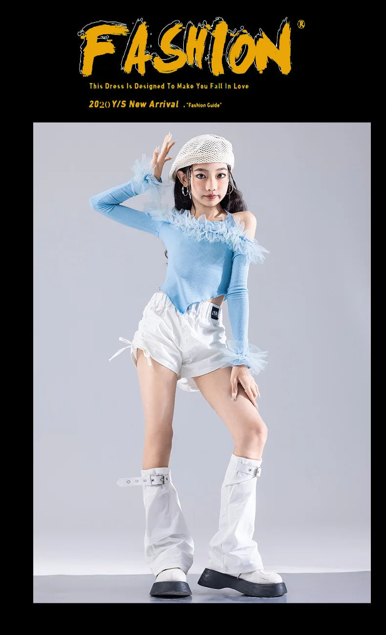 Girls K-pop Elegant Crop Top Cargo Pants Children Hip Hop Jazz Dance Shorts Kids Sweet Streetwear Costume Princess Clothes Sets otakupop.store