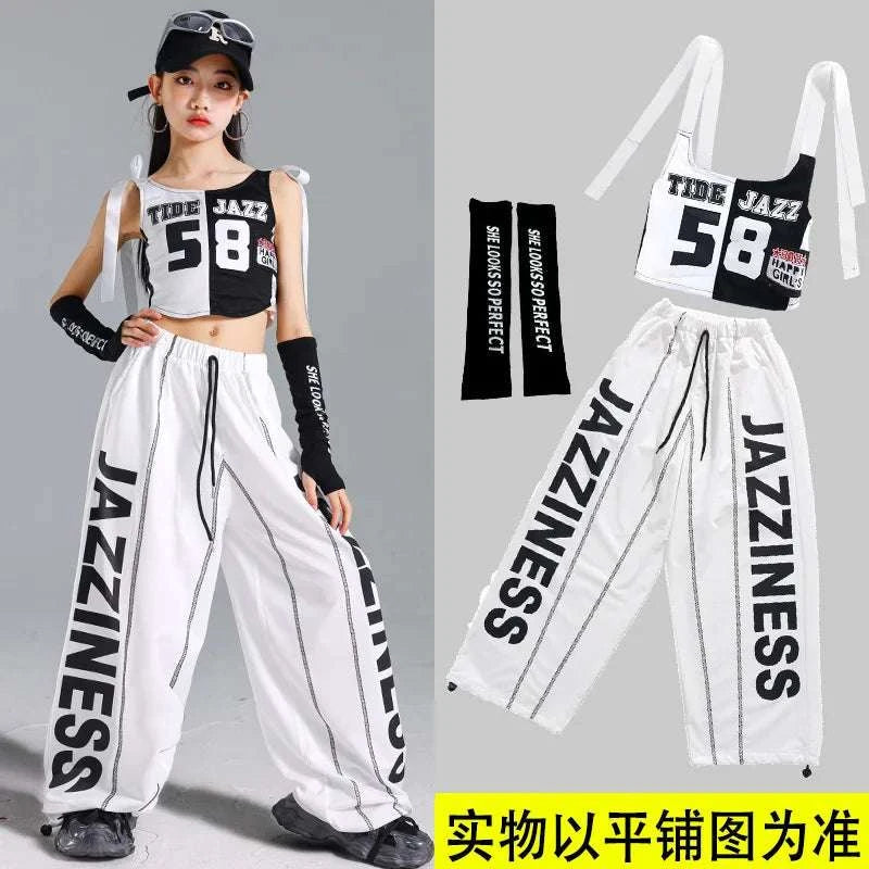 Hip Hop Girls One-shoulder Crop Top ‌Balloon Skirt Cargo Pants Children Streetwear Girl Group Costumes Kids K-pop Clothes Sets otakupop.store