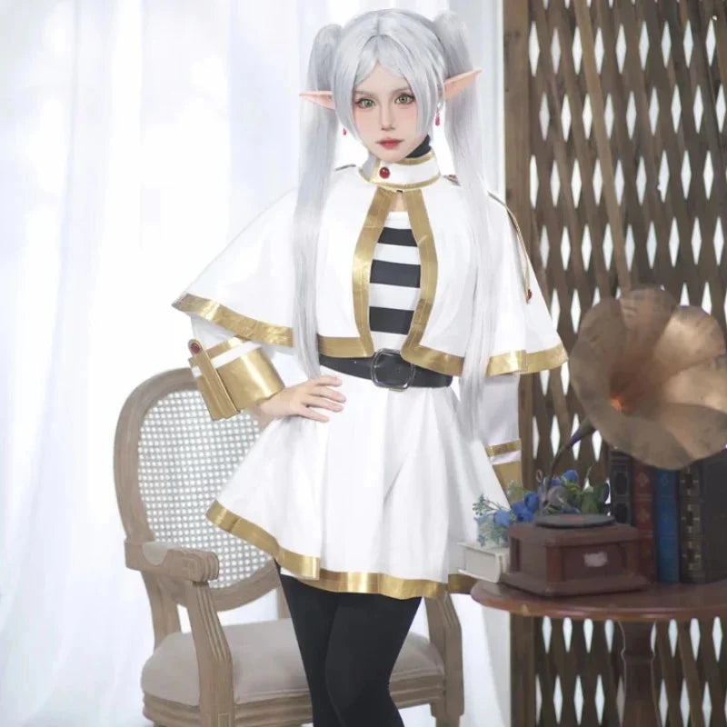 Sousou No Frieren Cosplay Costume Wig Shoes Anime Figures Magician Dress Elf Ear Halloween Party Charistmas for Women otakupop.store