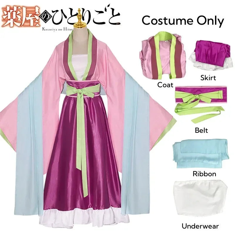 2026 New Maomao Cosplay Costume Wig Anime The Apothecary Diaries Pink Dress Halloween Party for Women otakupop.store