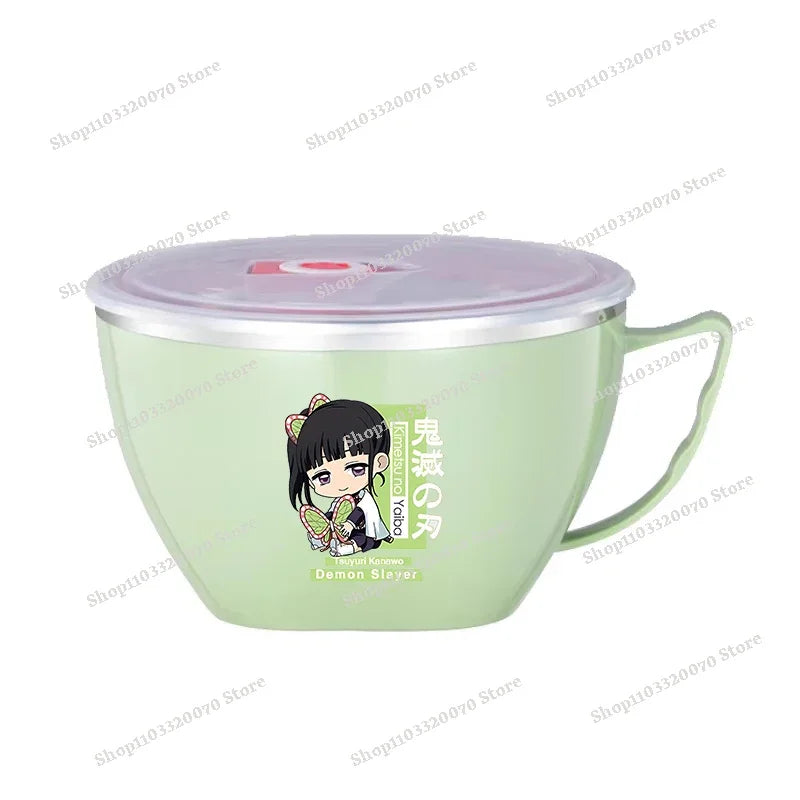 Demon Slayer Kimetsu No Yaiba Stainless Steel Bowl with Handle Anime Anti Scalding Instant Noodles Mixing Bowl Kitchen Tableware otakupop.store