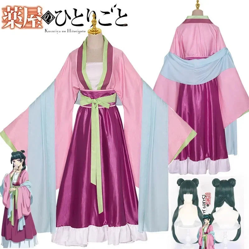 2026 New Maomao Cosplay Costume Wig Anime The Apothecary Diaries Pink Dress Halloween Party for Women otakupop.store