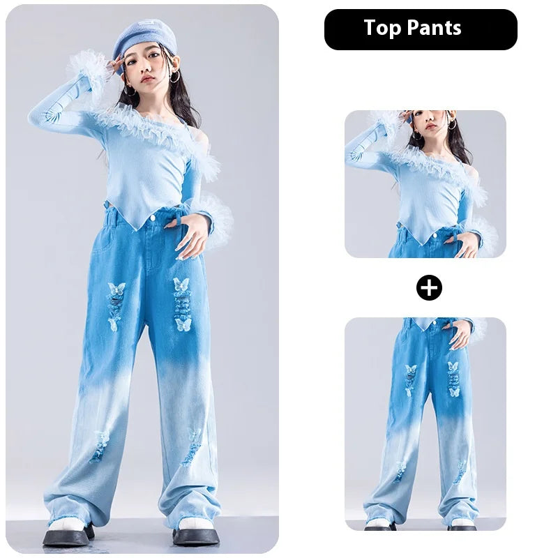 Girls K-pop Elegant Crop Top Cargo Pants Children Hip Hop Jazz Dance Shorts Kids Sweet Streetwear Costume Princess Clothes Sets otakupop.store