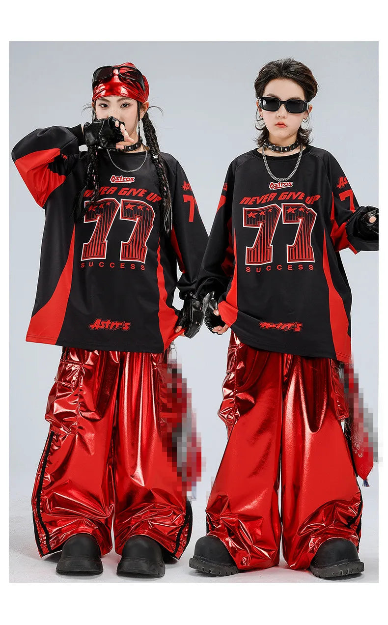 Boys Hip Hop Sweatshirt Shiny Vest Street Dance Cargo Pants Girls K-pop Clothes Set Kid Hip Hop Jazz Costume Children Streetwear otakupop.store