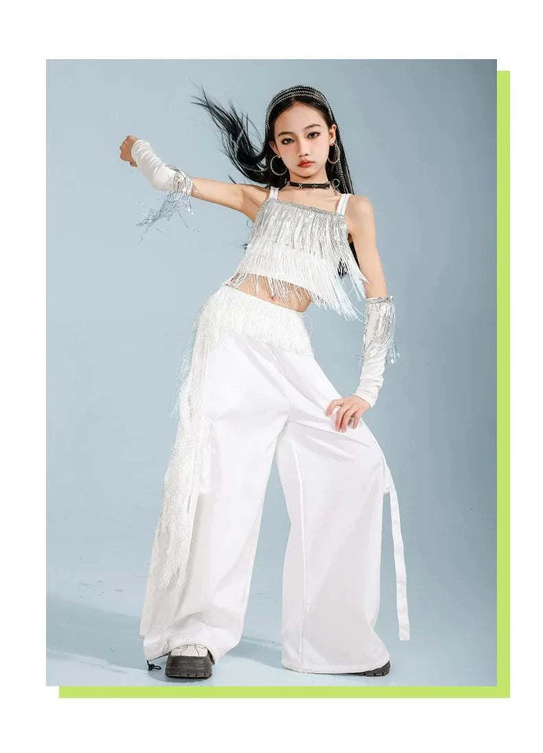 Hip Hop Clothing Girl Crop Sequined T-shirts Girls White Pants K-pop Hot Shorts Kids Streetwear Child Jazz Dance Clothes Set otakupop.store