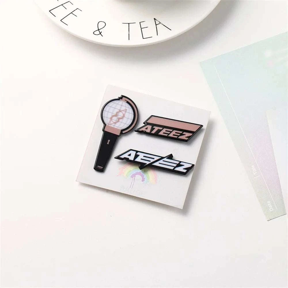 Kpop ATEEZ Brooch Keychain 3pcs/Set Lightstick Pendant Bag Hat Clothes Pins Accessories Key Ring Yeosang Mingi Yunho Fans Gift otakupop.store