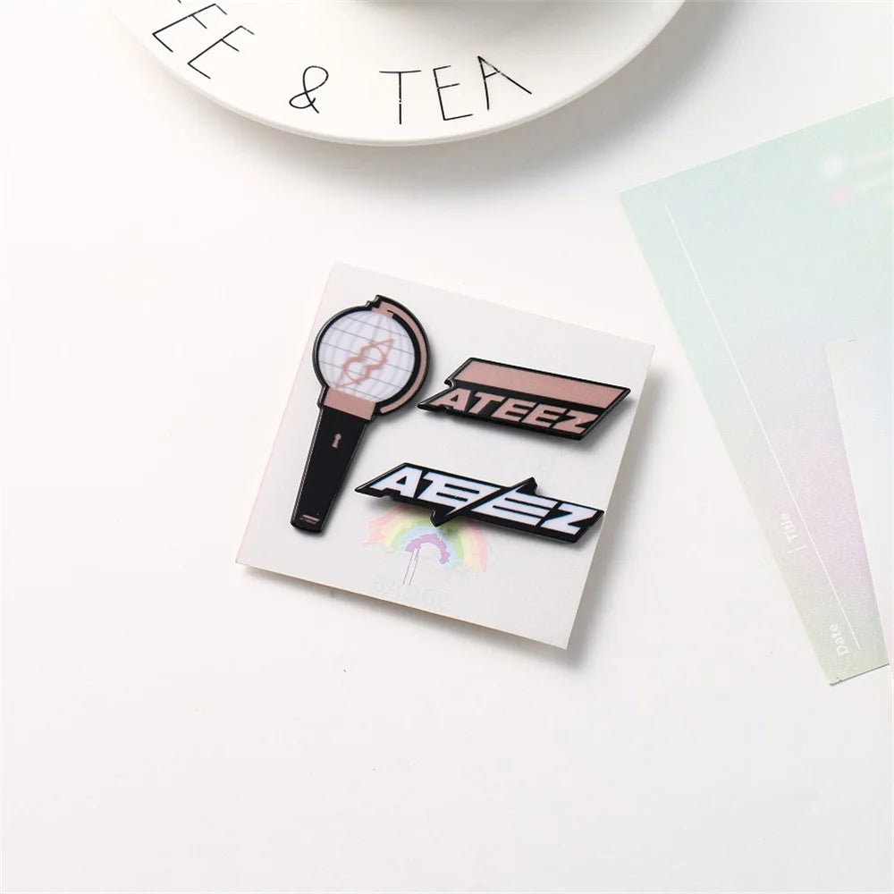 Kpop ATEEZ Brooch Keychain 3pcs/Set Lightstick Pendant Bag Hat Clothes Pins Accessories Key Ring Yeosang Mingi Yunho Fans Gift otakupop.store