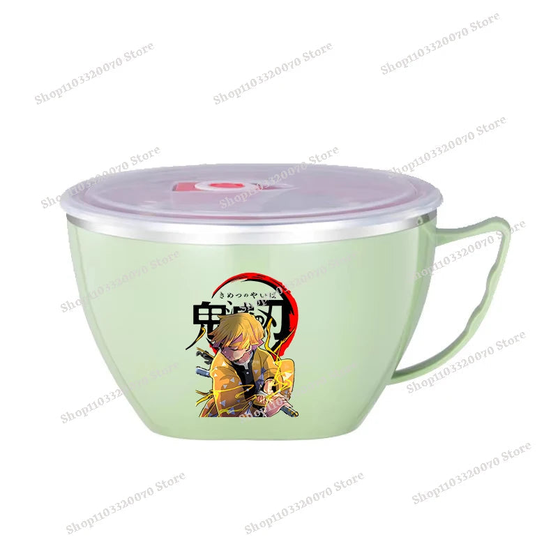 Demon Slayer Kimetsu No Yaiba Stainless Steel Bowl with Handle Anime Anti Scalding Instant Noodles Mixing Bowl Kitchen Tableware otakupop.store