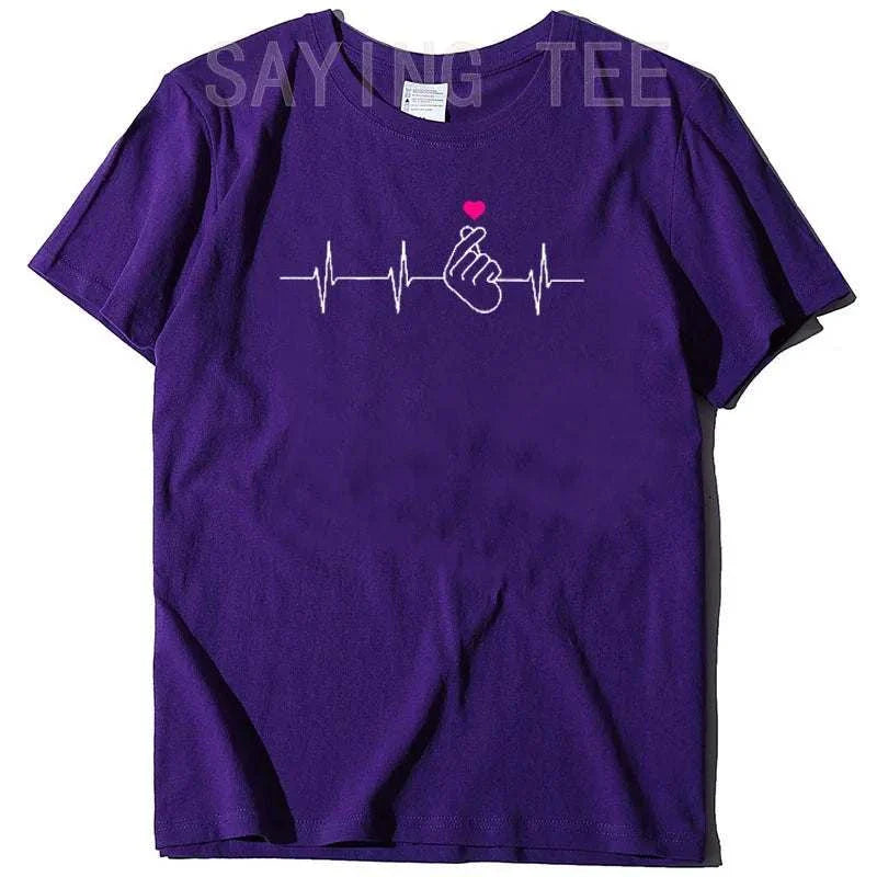 T-shirt K-Pop femme manches courtes cœur doigt cœur style coréen coton-polyester