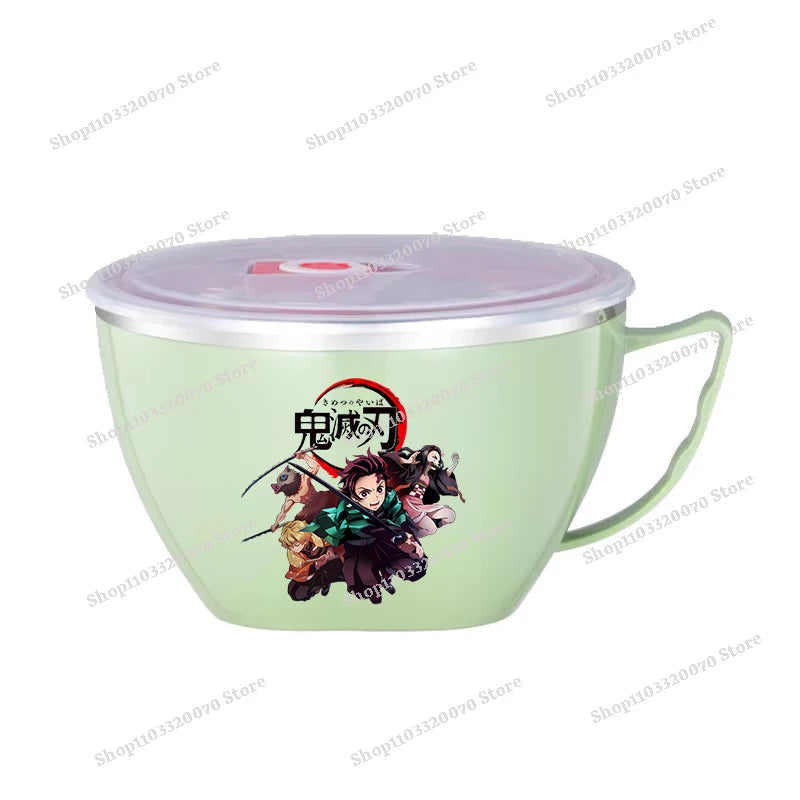 Demon Slayer Kimetsu No Yaiba Stainless Steel Bowl with Handle Anime Anti Scalding Instant Noodles Mixing Bowl Kitchen Tableware otakupop.store