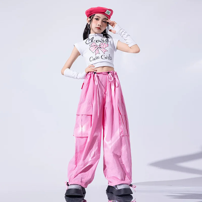 Girls Jazz Dance Performance Suit Kids Hip Hop Stage Wear Kpop Fashion Clothes White Coat Jacket White Pants Steetwear otakupop.store