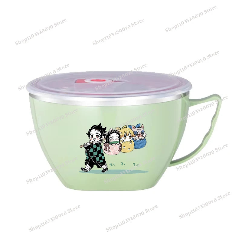 Demon Slayer Kimetsu No Yaiba Stainless Steel Bowl with Handle Anime Anti Scalding Instant Noodles Mixing Bowl Kitchen Tableware otakupop.store