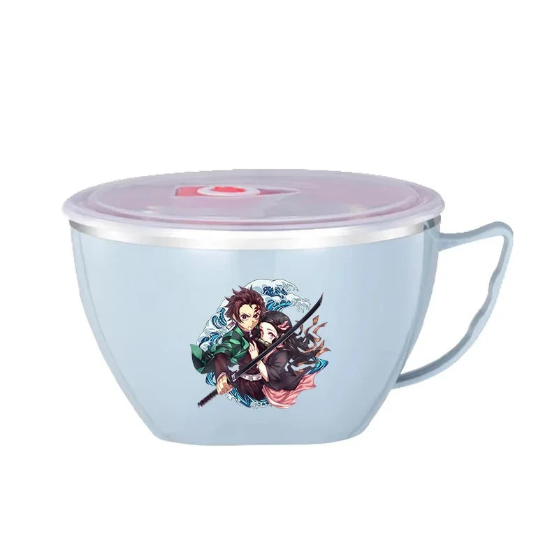 Demon Slayer Kimetsu No Yaiba Stainless Steel Bowl with Handle Anime Anti Scalding Instant Noodles Mixing Bowl Kitchen Tableware otakupop.store