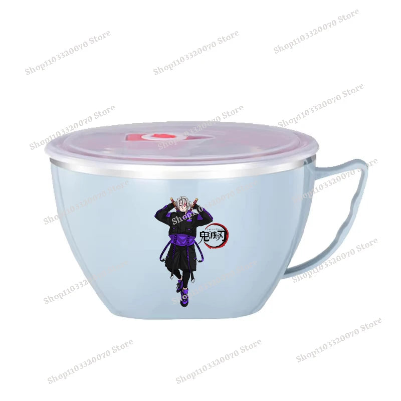 Demon Slayer Kimetsu No Yaiba Stainless Steel Bowl with Handle Anime Anti Scalding Instant Noodles Mixing Bowl Kitchen Tableware otakupop.store