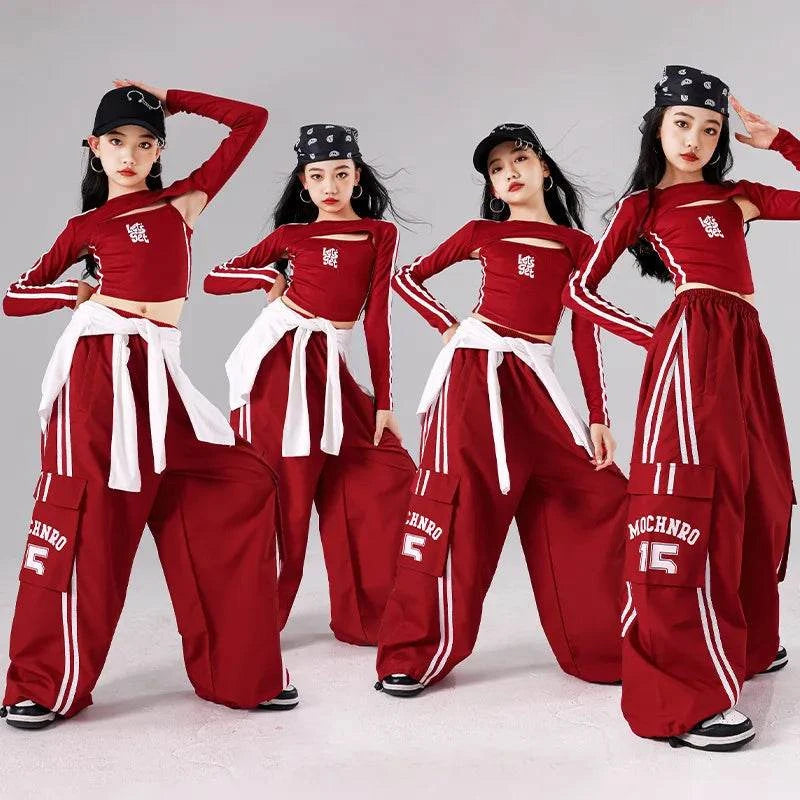 Girls K-pop Crop Top Joggers Cargo Pants Children Hip Hop Streetwear Girl Group Clothes Sets Kids Street Dance Jazz Costumes otakupop.store