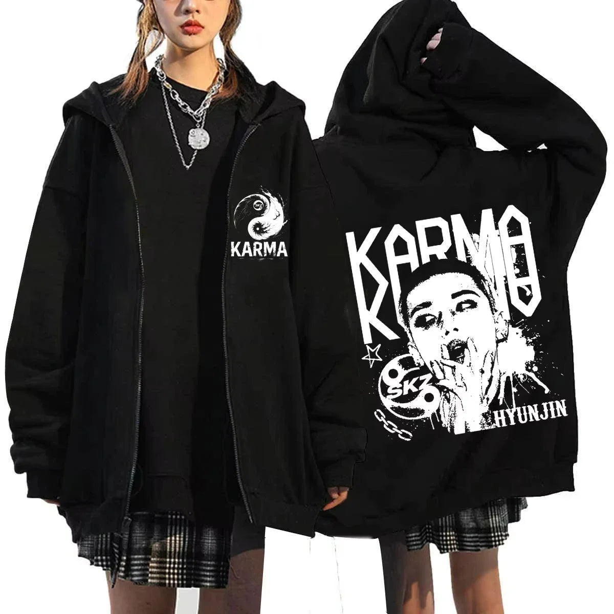 KPOP The 4th Album KARMA FELIX HAN BANGCHAN CHANGBIN HYUNJIN SEUNGMIN LEE KNOW Zip Up Women/Men Hoodie Sweatshirt Couple Clothes otakupop.store