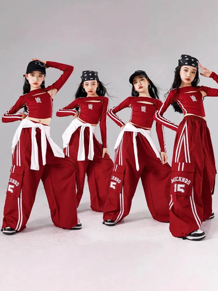 Girls K-pop Crop Top Joggers Cargo Pants Children Hip Hop Streetwear Girl Group Clothes Sets Kids Street Dance Jazz Costumes otakupop.store