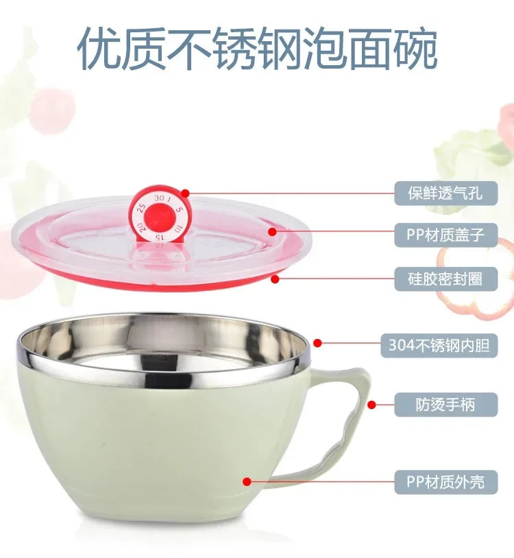 Demon Slayer Kimetsu No Yaiba Stainless Steel Bowl with Handle Anime Anti Scalding Instant Noodles Mixing Bowl Kitchen Tableware otakupop.store