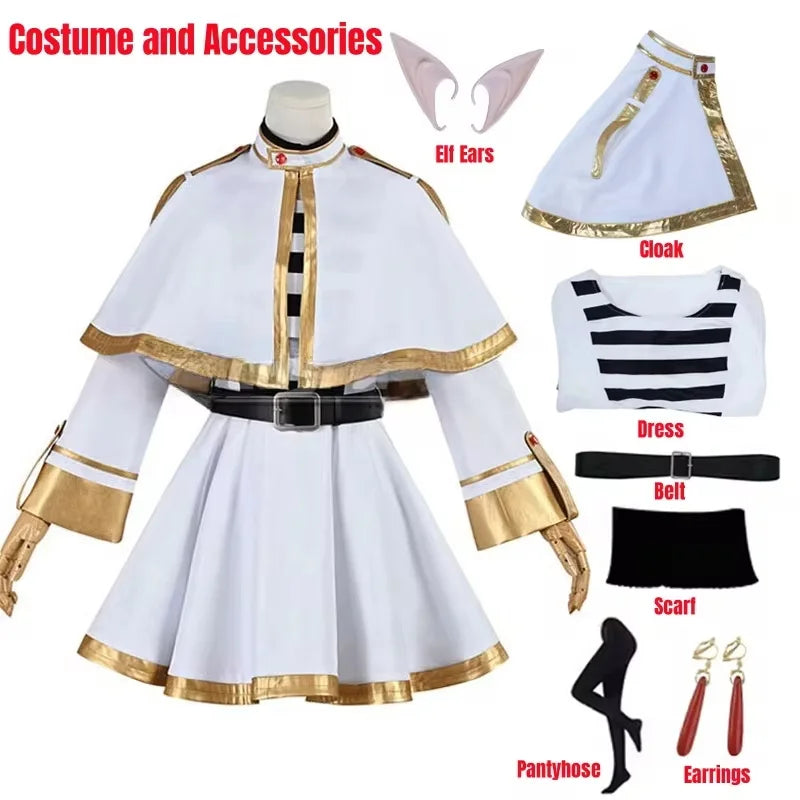 Sousou No Frieren Cosplay Costume Wig Shoes Anime Figures Magician Dress Elf Ear Halloween Party Charistmas for Women otakupop.store