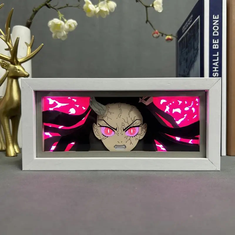 Demon Slayer Kamado Tanjirou Anime 3D Photo Frame Light Manga Night Light Laser Carving Paper Lamp Room Decoration Lamp Gift otakupop.store