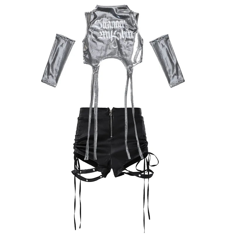 Girls Hip Hop Sets K-pop Silver Riband Crop Top Street Dance Leather Pants Kids Streetwear Child Jazz Costume Girl Group Clothes otakupop.store