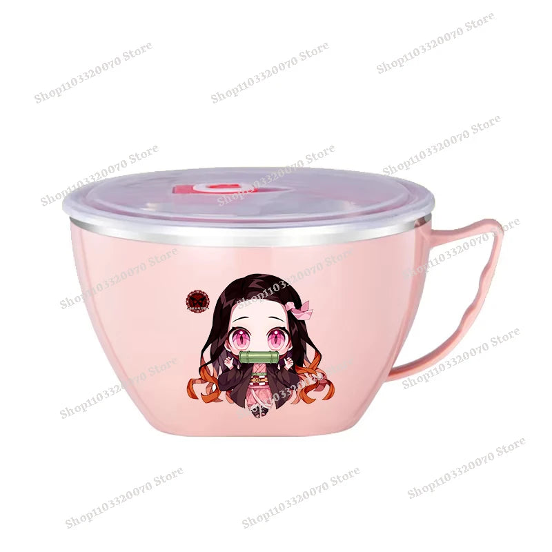 Demon Slayer Kimetsu No Yaiba Stainless Steel Bowl with Handle Anime Anti Scalding Instant Noodles Mixing Bowl Kitchen Tableware otakupop.store