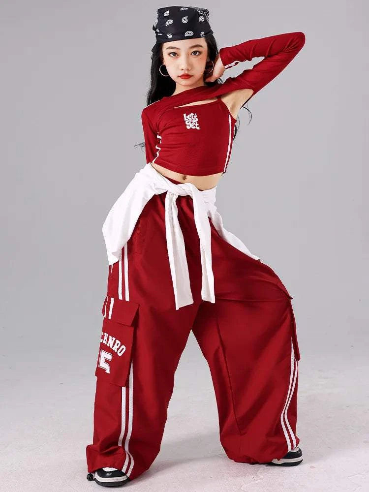 Girls K-pop Crop Top Joggers Cargo Pants Children Hip Hop Streetwear Girl Group Clothes Sets Kids Street Dance Jazz Costumes otakupop.store