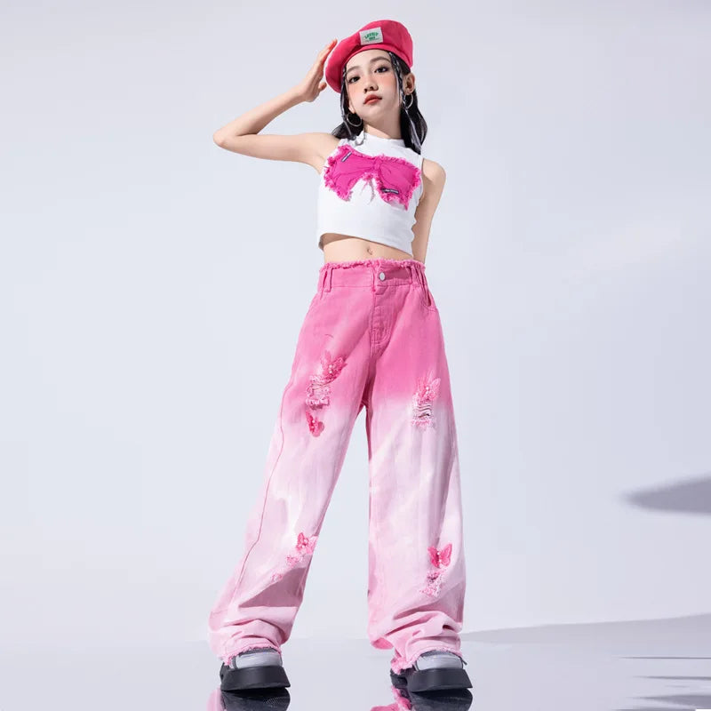 Girls Jazz Dance Performance Suit Kids Hip Hop Stage Wear Kpop Fashion Clothes White Coat Jacket White Pants Steetwear otakupop.store