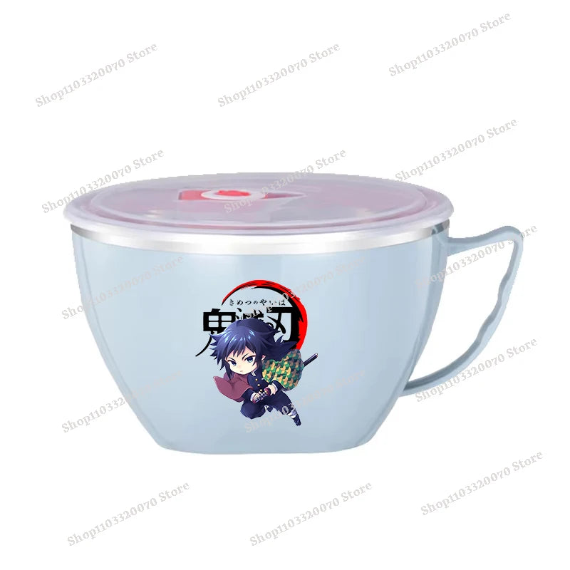 Demon Slayer Kimetsu No Yaiba Stainless Steel Bowl with Handle Anime Anti Scalding Instant Noodles Mixing Bowl Kitchen Tableware otakupop.store