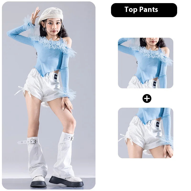 Girls K-pop Elegant Crop Top Cargo Pants Children Hip Hop Jazz Dance Shorts Kids Sweet Streetwear Costume Princess Clothes Sets otakupop.store