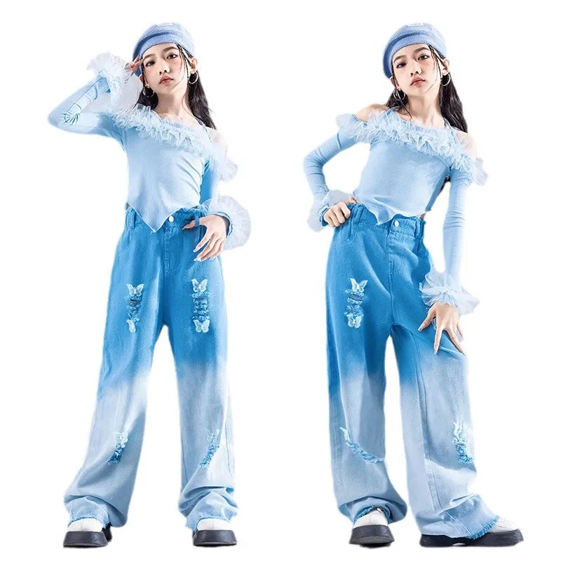 Girls K-pop Elegant Crop Top Cargo Pants Children Hip Hop Jazz Dance Shorts Kids Sweet Streetwear Costume Princess Clothes Sets otakupop.store