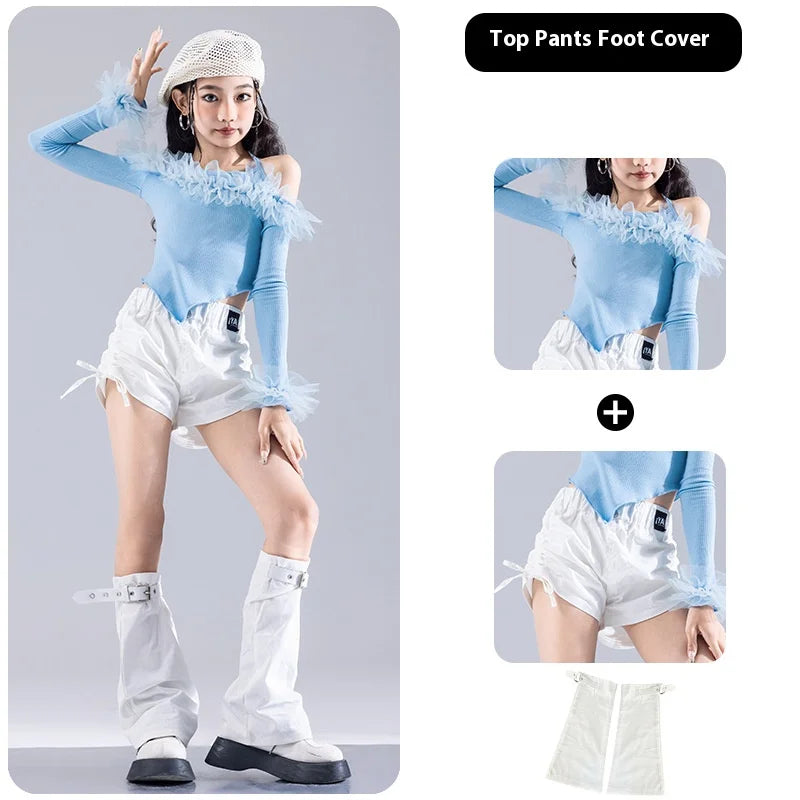 Girls K-pop Elegant Crop Top Cargo Pants Children Hip Hop Jazz Dance Shorts Kids Sweet Streetwear Costume Princess Clothes Sets otakupop.store