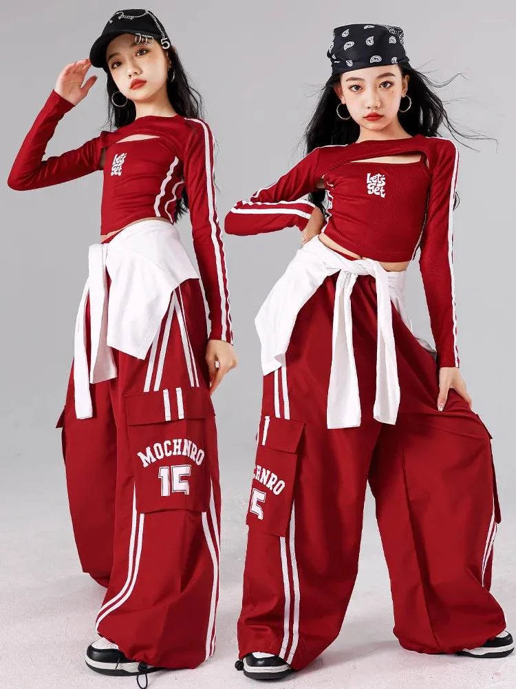 Girls K-pop Crop Top Joggers Cargo Pants Children Hip Hop Streetwear Girl Group Clothes Sets Kids Street Dance Jazz Costumes otakupop.store