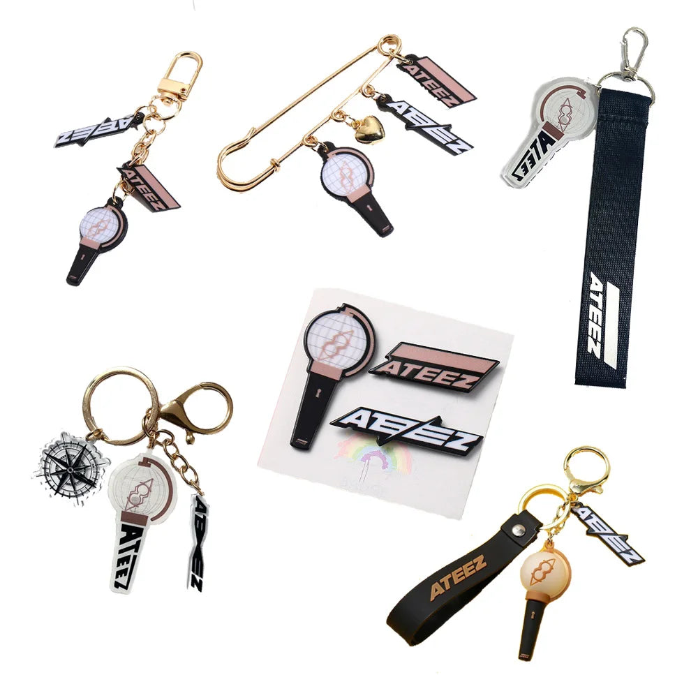 Kpop ATEEZ Brooch Keychain 3pcs/Set Lightstick Pendant Bag Hat Clothes Pins Accessories Key Ring Yeosang Mingi Yunho Fans Gift otakupop.store