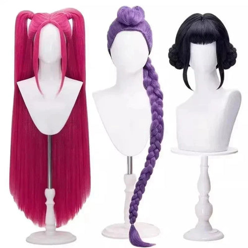 Femme en costume cosplay Rumi Zoey Demon Hunters avec perruque et tenue K-pop diverse tailles