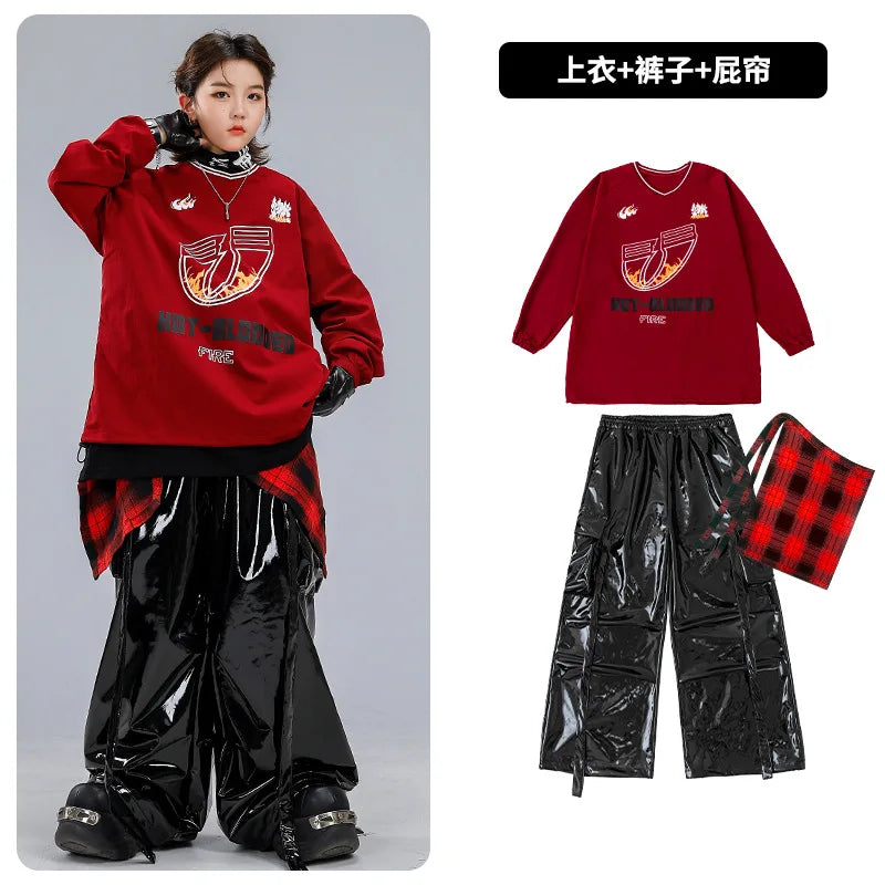 Boys Hip Hop Sweatshirt Shiny Vest Street Dance Cargo Pants Girls K-pop Clothes Set Kid Hip Hop Jazz Costume Children Streetwear otakupop.store