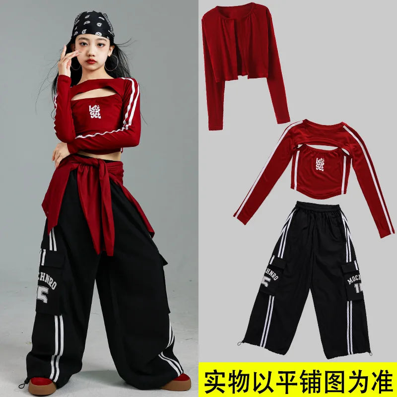 Girls K-pop Crop Top Joggers Cargo Pants Children Hip Hop Streetwear Girl Group Clothes Sets Kids Street Dance Jazz Costumes otakupop.store