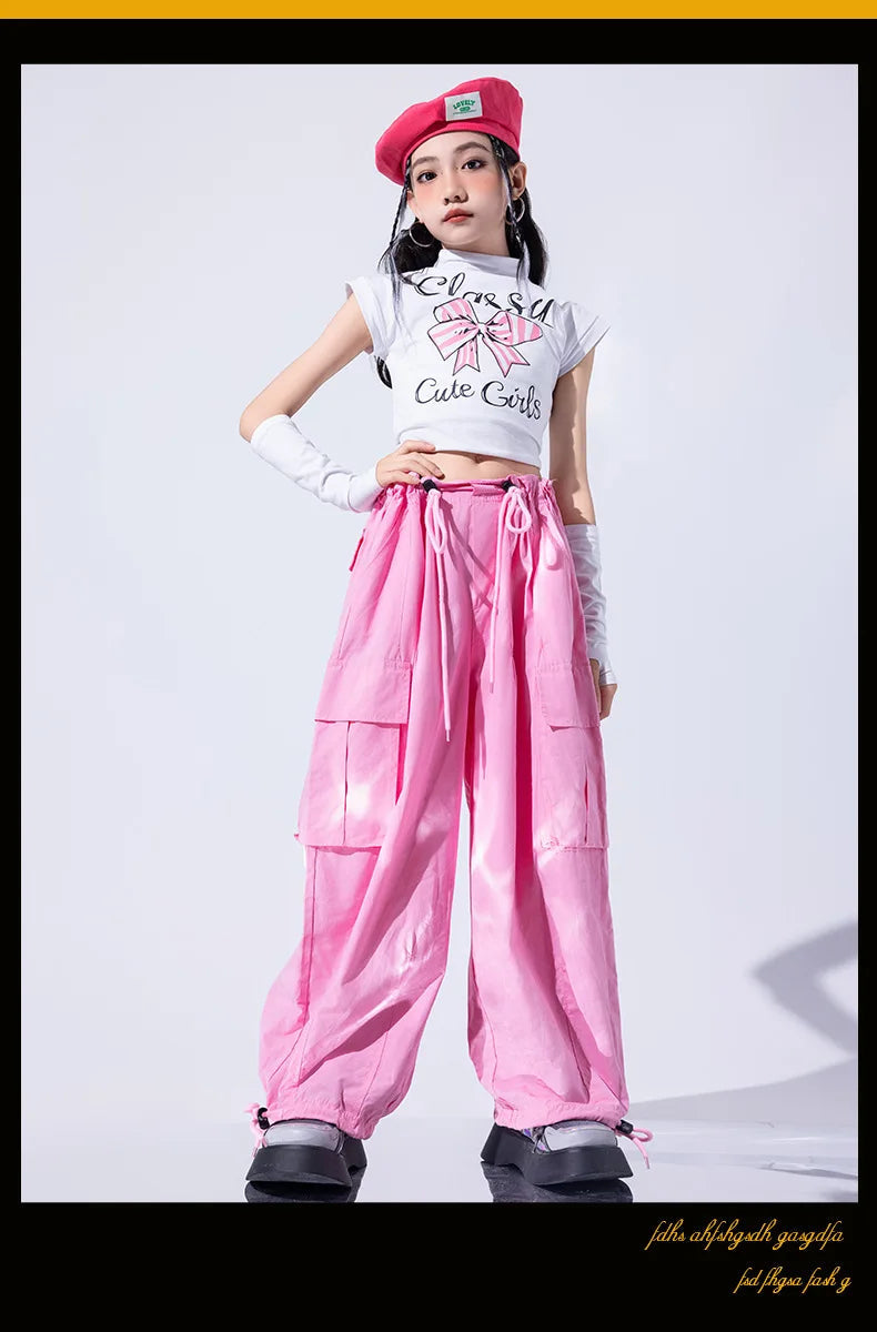 Girls Jazz Dance Performance Suit Kids Hip Hop Stage Wear Kpop Fashion Clothes White Coat Jacket White Pants Steetwear otakupop.store
