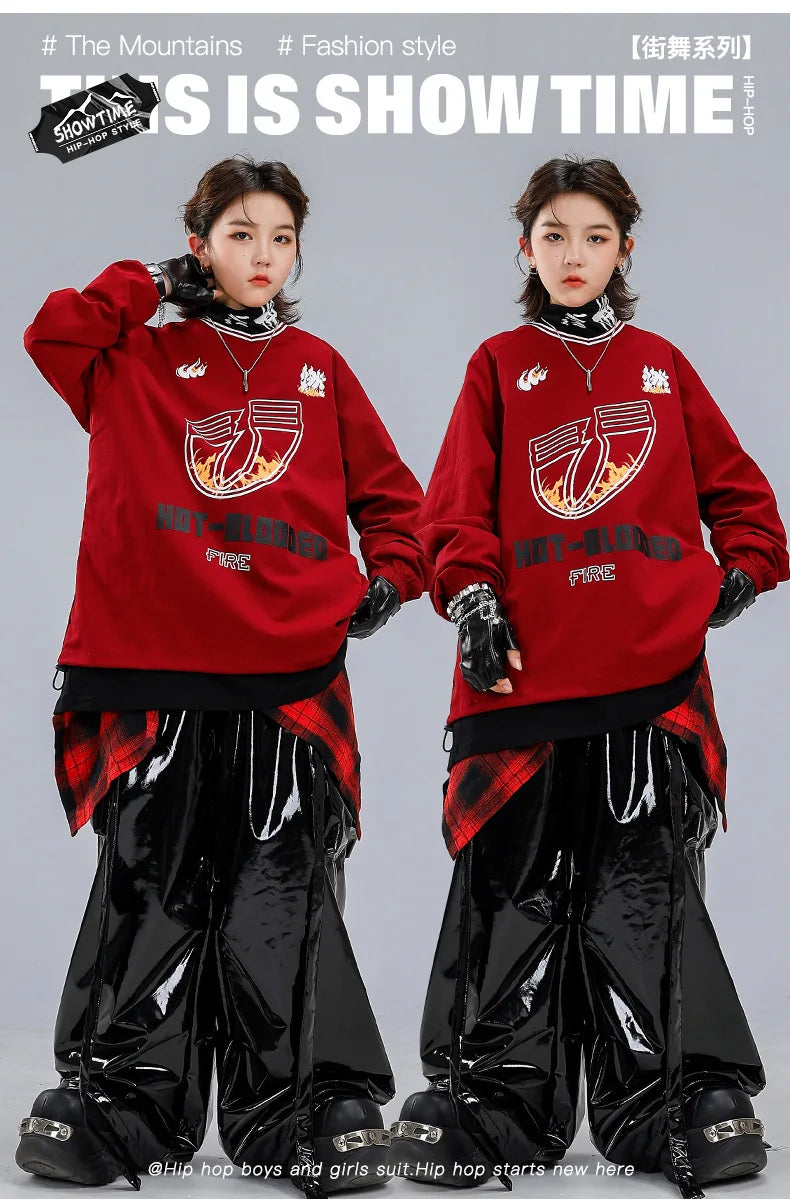 Boys Hip Hop Sweatshirt Shiny Vest Street Dance Cargo Pants Girls K-pop Clothes Set Kid Hip Hop Jazz Costume Children Streetwear otakupop.store