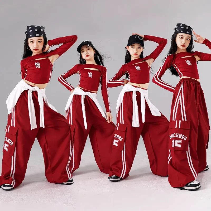 Girls K-pop Crop Top Joggers Cargo Pants Children Hip Hop Streetwear Girl Group Clothes Sets Kids Street Dance Jazz Costumes otakupop.store
